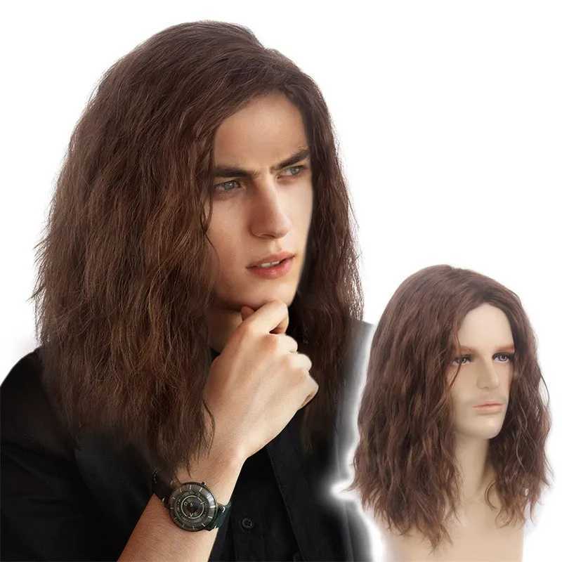 Synthetic Wigs Wig mens shoulder-length curly hair handsome corn hot fashion synthetic fiber high temperature silk full head cover 240328 240327
