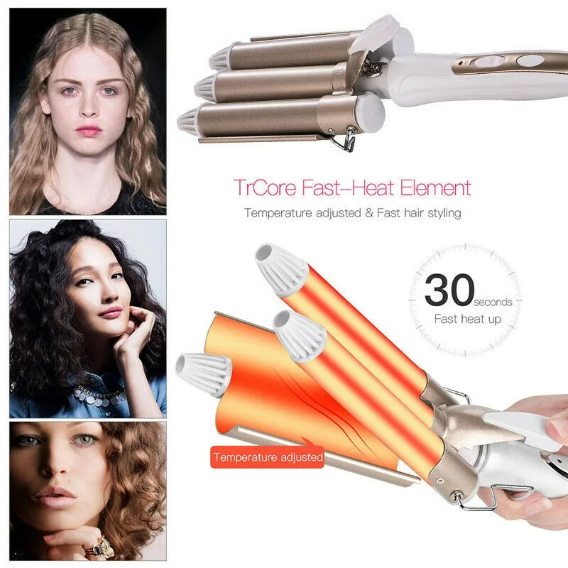 Irons 22mm Three Barrel Curling Iron Wand with LCD Temperature Display Tourmaline Triple Barrels 3 Barrel Hair Curler Wand Curlers
