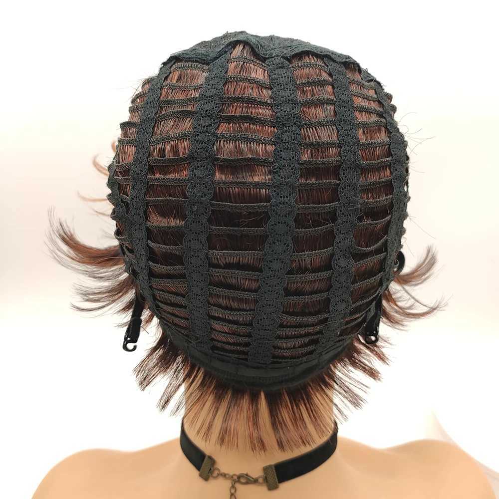 Synthetic Wigs BCHR Short Pixie Cut Wig Copper Red Synthetic Wigs with Side Bang Dark Roots Ombre Wig for Women Natural Wave Hair 240328 240327