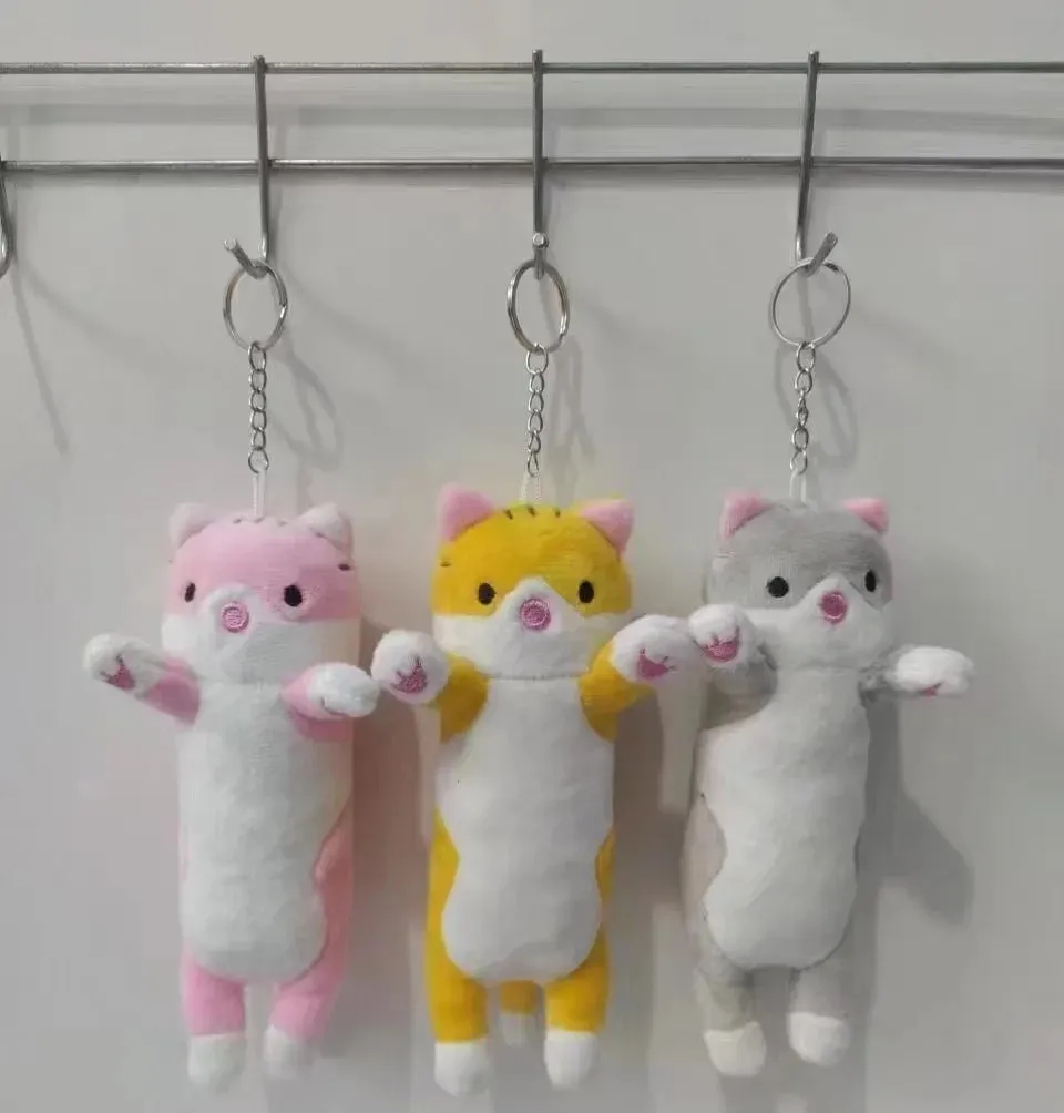 2024 20 cm süße weiche lange Katze Plüsch Schlüsselanhänger Taschenanhänger Plüschtier Puppe für Kinder Mädchen