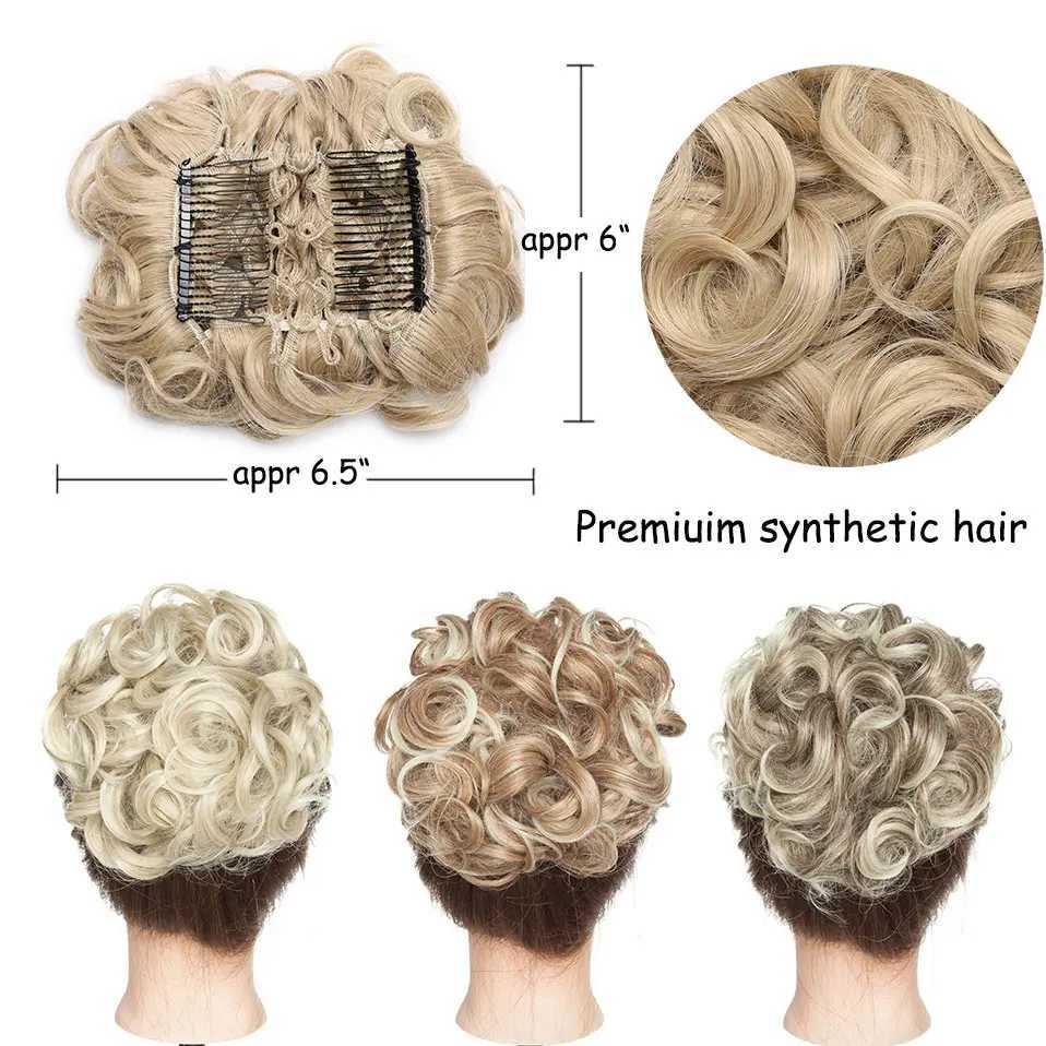 Synthetische Pruiken S-noilite Synthetische GROTE Kam Clip In Krullend Haar Chignon Haarstukken Vrouwen Opgestoken Cover Haarstukje Knot 240329