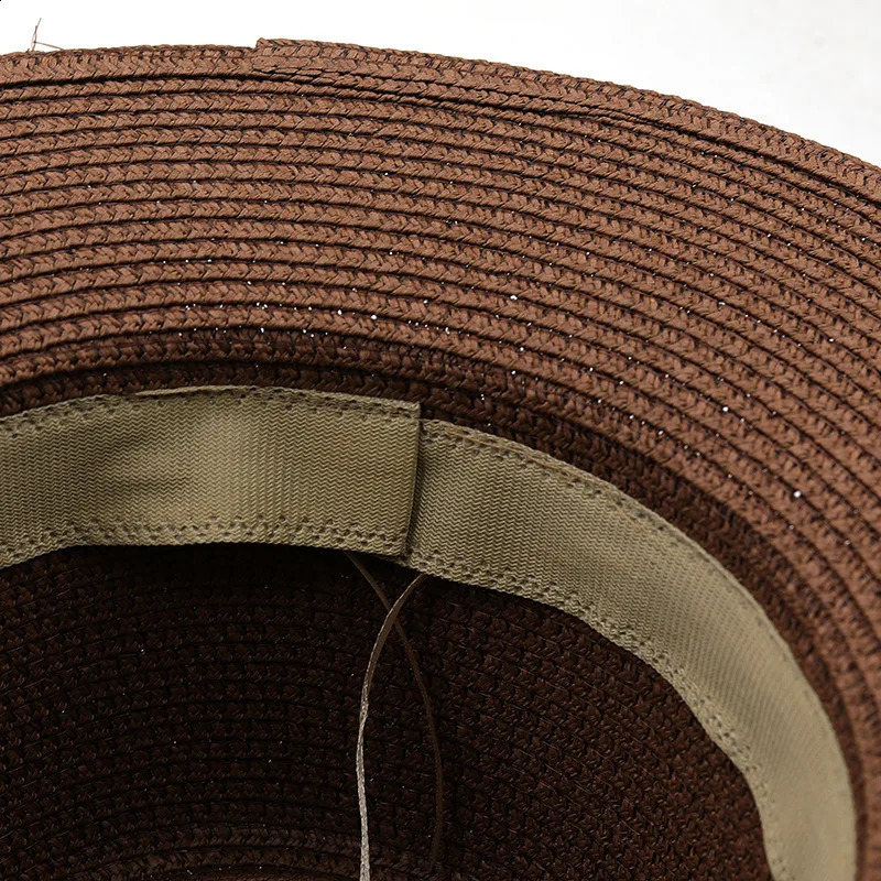 Chapeau de paille souple Panama naturel avec ceinture marron, casquette d'été pour femmes et hommes à large bord, casquette de soleil de plage, Protection UV, Fedora 54575960CM, 240309