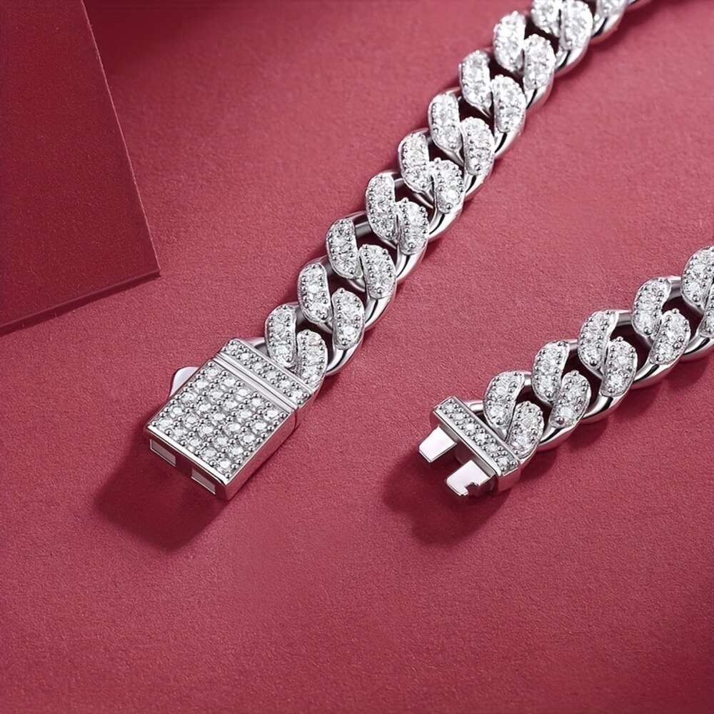 Moissanite Bracelet for Men Women the Same Hip Hop Cool Trend Cuban Chain Valentine's Father's Day Anniversary Birthday Gift with Certificate