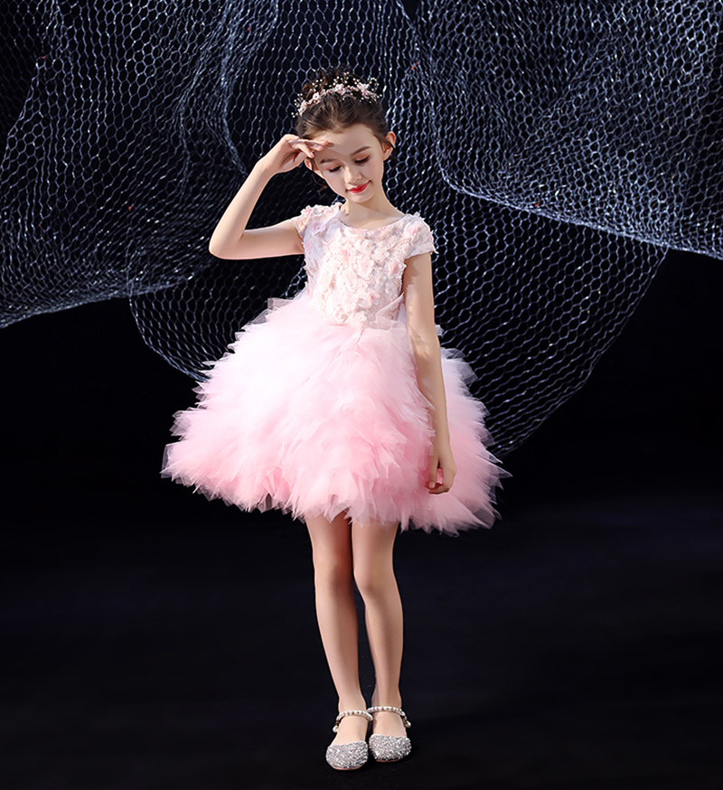 Sweet Pink Tulle Jewel Applique Knee Length Flower Girl Dress Girl's Pageant Dresses Party/Birthday Dresses Girl's Skirt Custom SZ 2-12 D318009