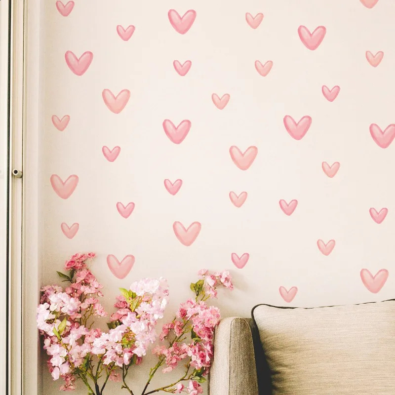 1 Sheets Pink Heart Wall Stickers Big Small Hearts Art Decals for Children Baby Girls Room Nursery Wallpapers Decor 240306