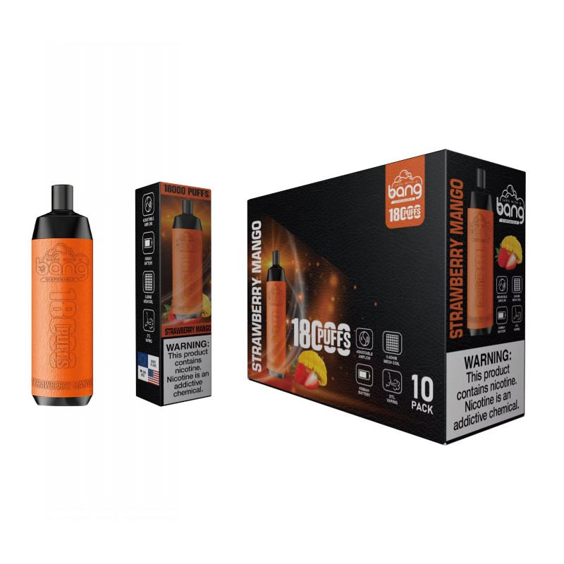 Bang 18000 Puffs Vape Descartáveis Cigarros Eletrônicos Puff 18k 0% 2% 3% 5% 28ml Pré-preenchido Pod 650mAh Recarregável DTL Vaping 16 Sabores