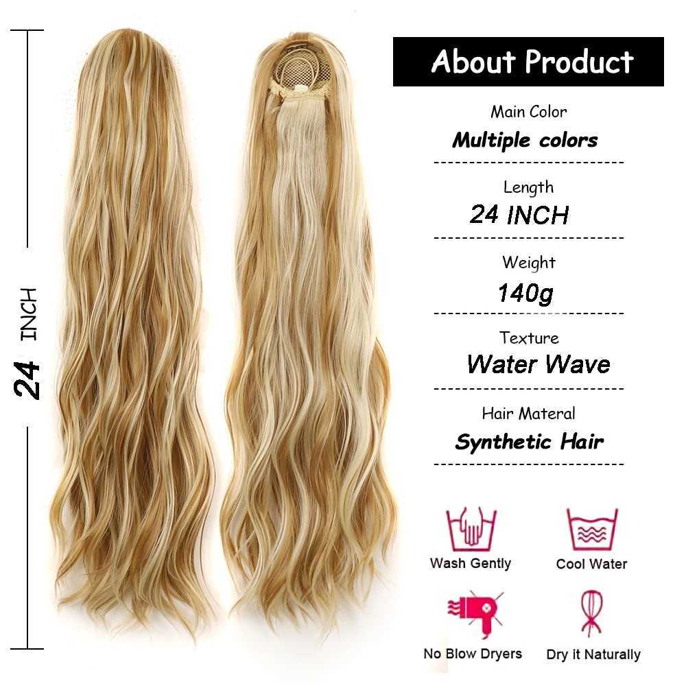 Синтетические парики 24-дюймовые длинные волнистые волосы с хвостиком Синтетическая тепловая обертка вокруг шнурка Вьющиеся волнистые хвостики Шиньоны для женщин 240329