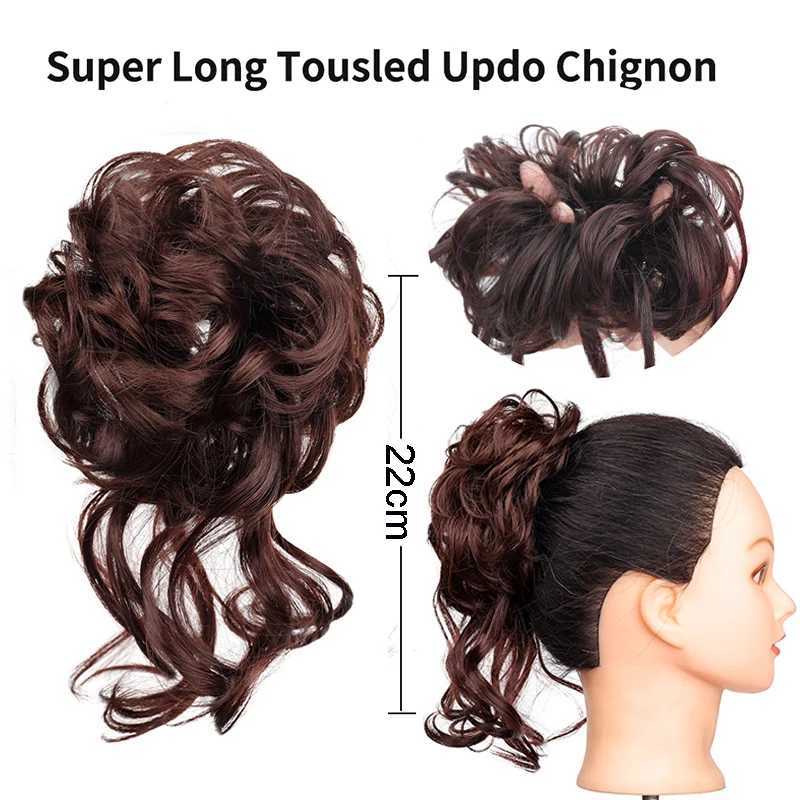 Synthetic Wigs MANWEI Synthetic Curly Scrunchie Chignon With Rubber Ban Hair Ring Wrap Around on Hair Tail Messy Bun Ponytails 240329