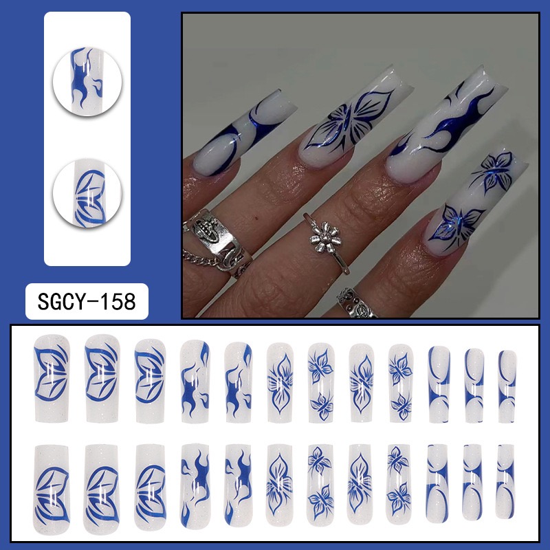 Mieszany kolor kwadrat fałszywe paznokcie 24 sztuka paznokcie dekoracja paznokci sztuczna akrylowa głowica paznokci płynna zdejmowana fałszywe paznokcie balerina moda paznokci zestaw naklejki na paznokcie