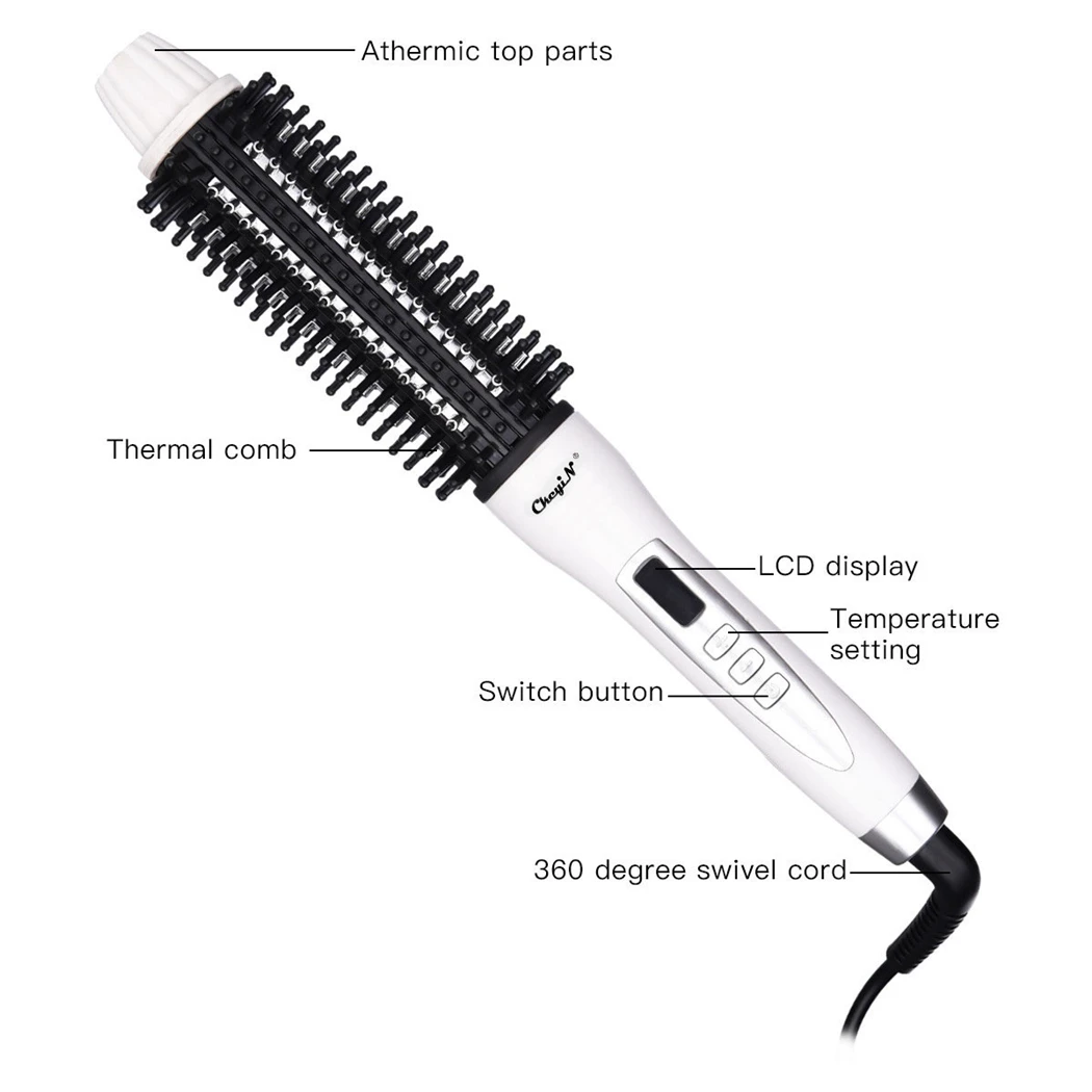 Irons LCD Display Heated Round Irons Hair Brush Electric Ceramic Curling Wand Curler Hair Salon Curler Brush Wave Lady Beauty Comb