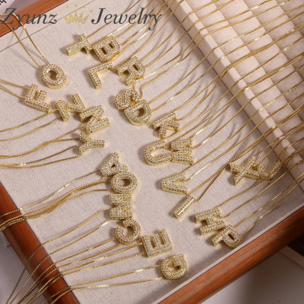 10st Crystal Zircon Initials Pendant Letter Name Necklace For Women Gold Color Chain Alfabet Charm Fashion Jewelry 240311