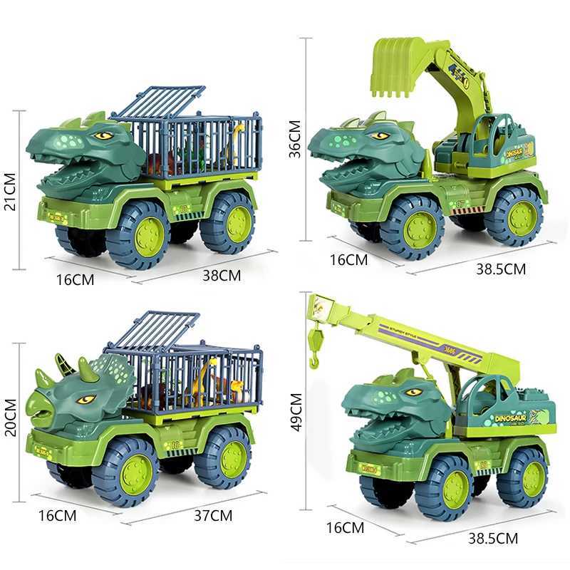 Diecast modelo carros crianças tiranossauro carro brinquedos dinossauros transporte carro transportador caminhão brinquedo puxar para trás veículo brinquedos para meninos presente de natal l2403