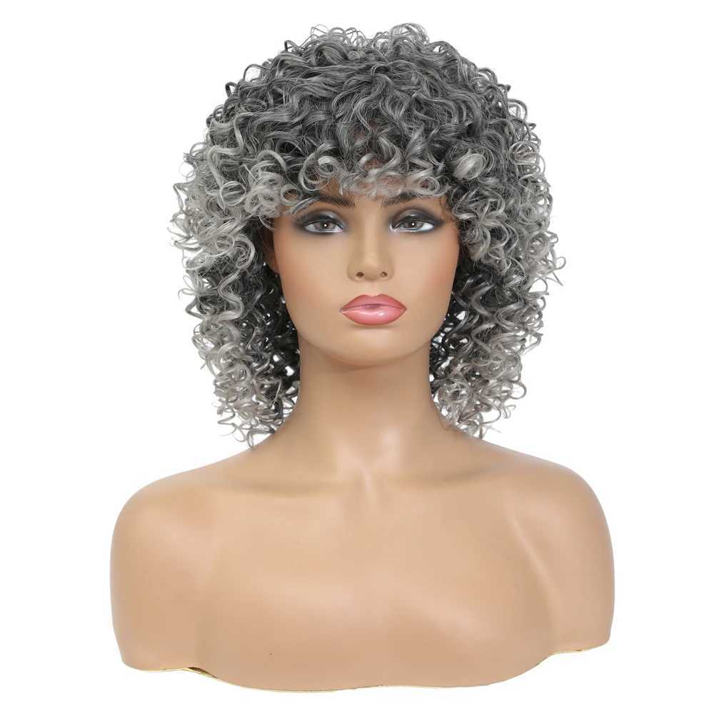 合成ウィッググレー合成ウィッグショートブロンドウィッグアフロキンキーカーリーウィッグ黒人女性のための前髪のブロンドコスプレハイライトウィッグ240329