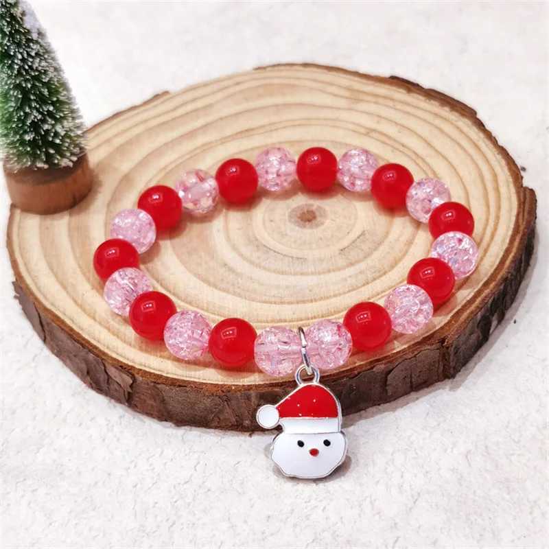 Kedja julfärgad pärlband för kvinnor tecknad julgran Santa Claus Snowman Snowflake Beads Armband Girls Jewelryl24