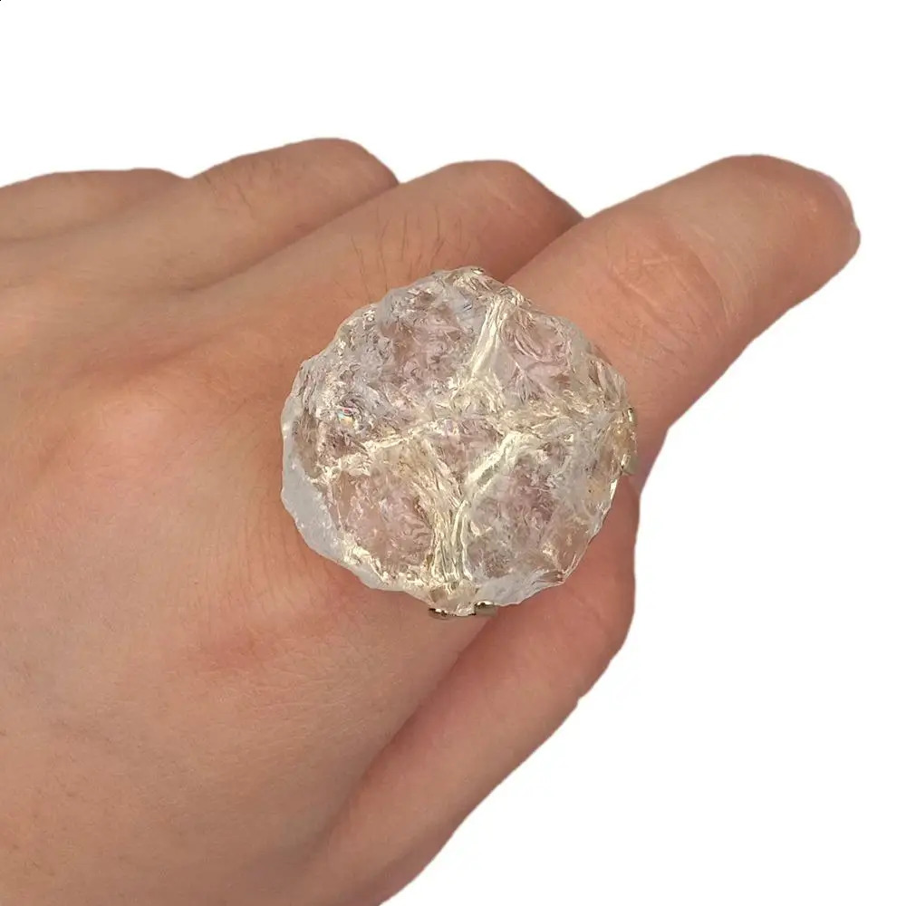 YYGEM Natural Clear Rough Quartz Druzy Raw Rings Gold Electroplate Resizable Size 240305