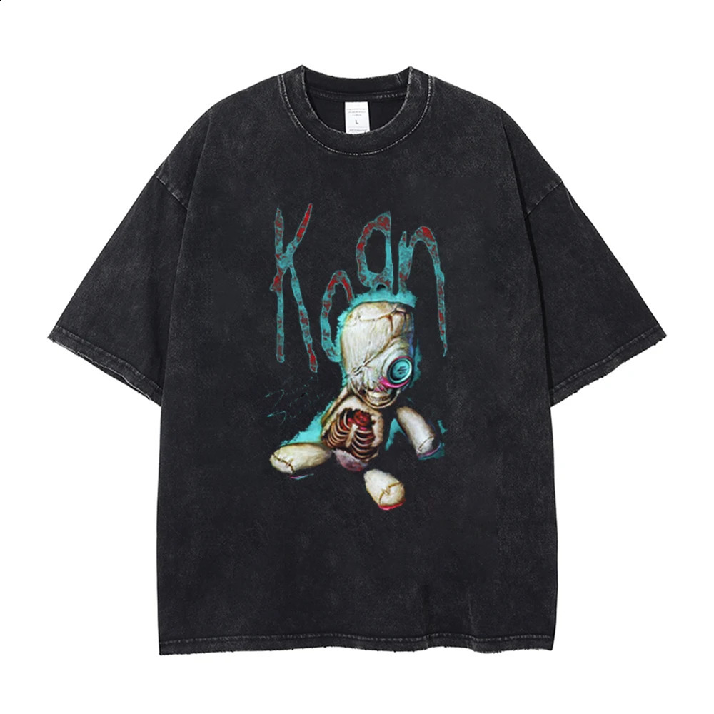 Streetwear Korn Tshirts Summer Vintage T-shirts KORN Rock Band T-shirt Y2k Washed Retro Tshirt Men Women Loose Cotton T Shirts 240314