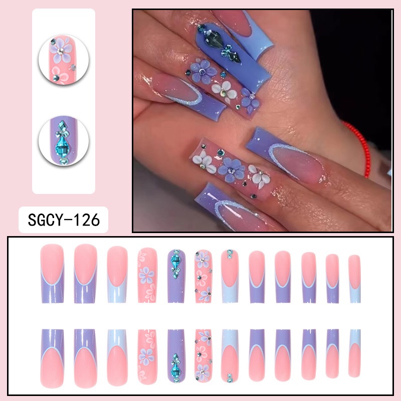 24 fyrkantigt långt nagelkonstfärg Fashion Beauty Ballet Dance Performance Nail Art Set Europe och USA bär nagel borttagbar falsk nagellapp