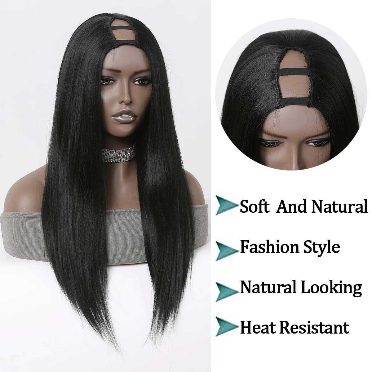 Synthetic Wigs HAIRCUBE U Part Wig for Black Women Long Straight Black Afro Synthetic Wigs Daily Cosplay Heat Resistant Natural Fake Hair Wig 240328 240327