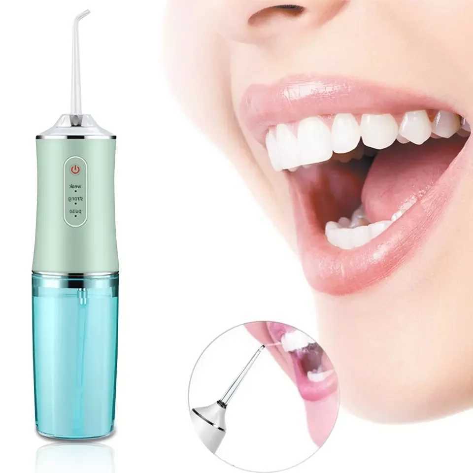 Mundduschen 220 ml Munddusche, kabelloses Dentalwaschbecken zur Zahnreinigung und Zahnaufhellung, 3 Druckmodi, 4 Düsen, IPX7 wasserdicht, J240318