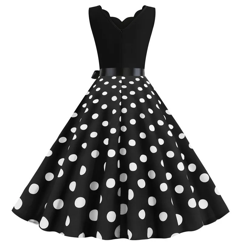 Damska A-line Rockabilly Dress Polka Dots Swing Dress Flare Sukienka z akcesoriami Zestaw 1950s 60. retro vintage