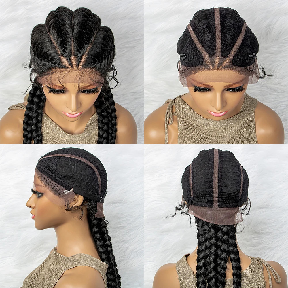 26 Zoll synthetische Lace-Front-Perücken, geflochtene Perücken, Lace-Front-Dutch-Cornrows-Zöpfe-Perücke mit Babyhaar für schwarze Frauen 240226