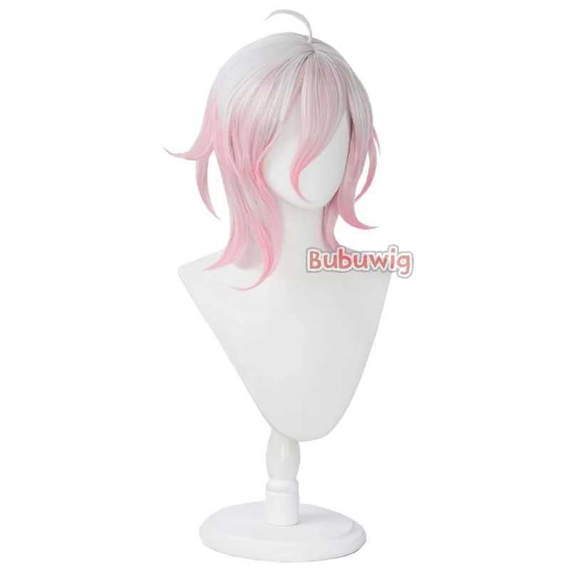 Pelucas sintéticas Bubuwig pelo sintético Briar Cosplay pelucas juego LOL Briar 40 cm mujeres medio largo recto blanco mezclado rosa peluca resistente al calor 240329