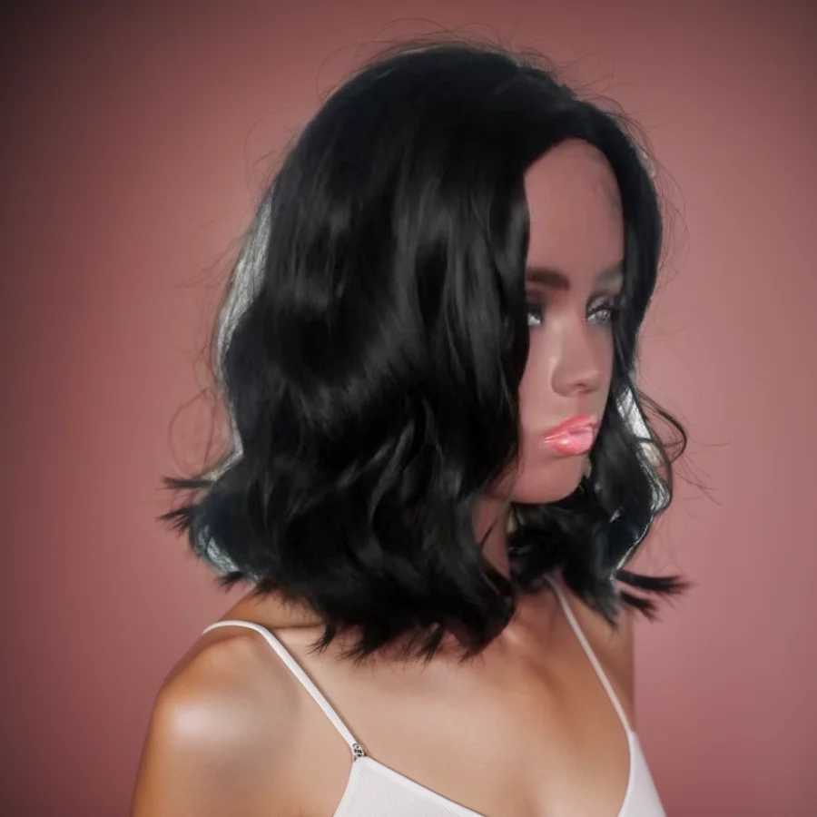 Synthetic Wigs Womens Short Black Curly Wavy Wig 40cm/16inch Medium Shoulder Length Bob Synthetic Heat-Resistant Fiber Wig Suitable For Daily 240328 240327