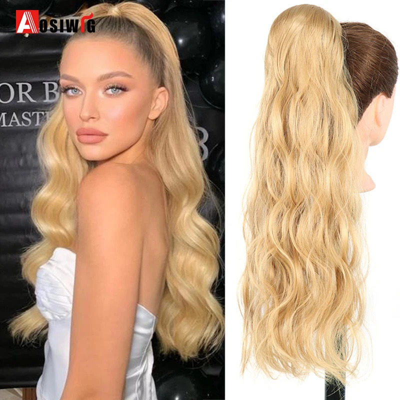 Aosiwig syntetyczny ogon długi kręcony klip w ogonie dla kobiet czarny blond naturalny naturalny fryzura Fake Fałszywe włosy 240226