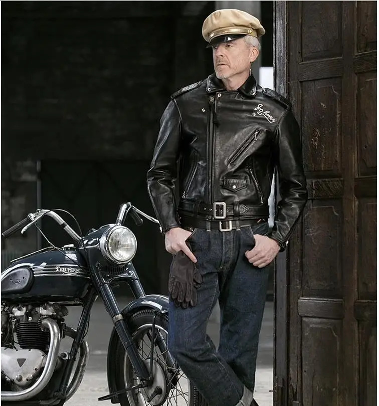 Veste en cuir véritable de style motocycliste YR.Classic 613. Manteau en peau de chèvre bronzée de qualité pour hommes. Tissu en cuir de cheval Cool 240304