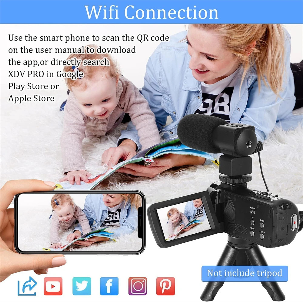 4k Professional Camcorder for Youtube Tiktok and Vlog Streaming with16x Digital Zoom Wifi Infrared Night Vision Video Cameras 240306