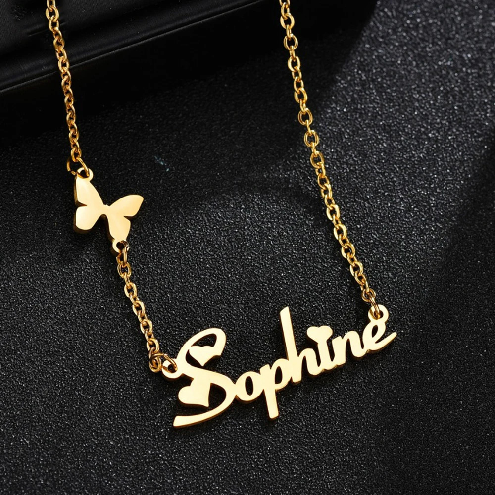 Fashion Custom Name Necklaces for Women Stainless Steel Personalized Summer Choker Letter Heart Butterfly Pendant Jewelry Gift 240315