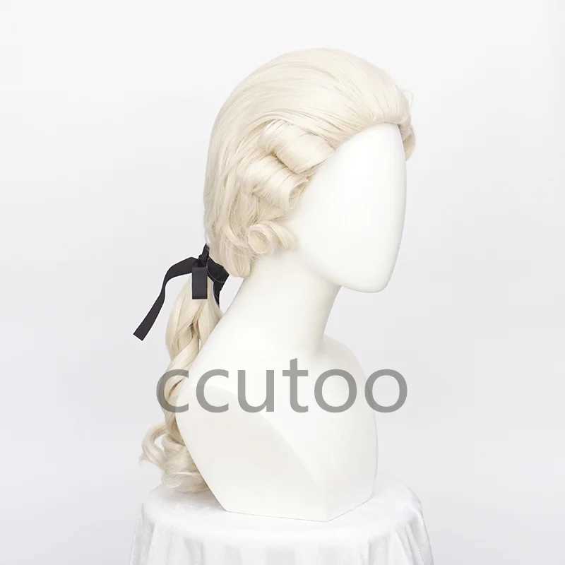 Syntetiska peruker ccutoo Syntetisk advokat Judge Barock Curly Costume Wigs Deluxe Historiska långa blond cosplay peruk för Halloween + peruk cap 240329