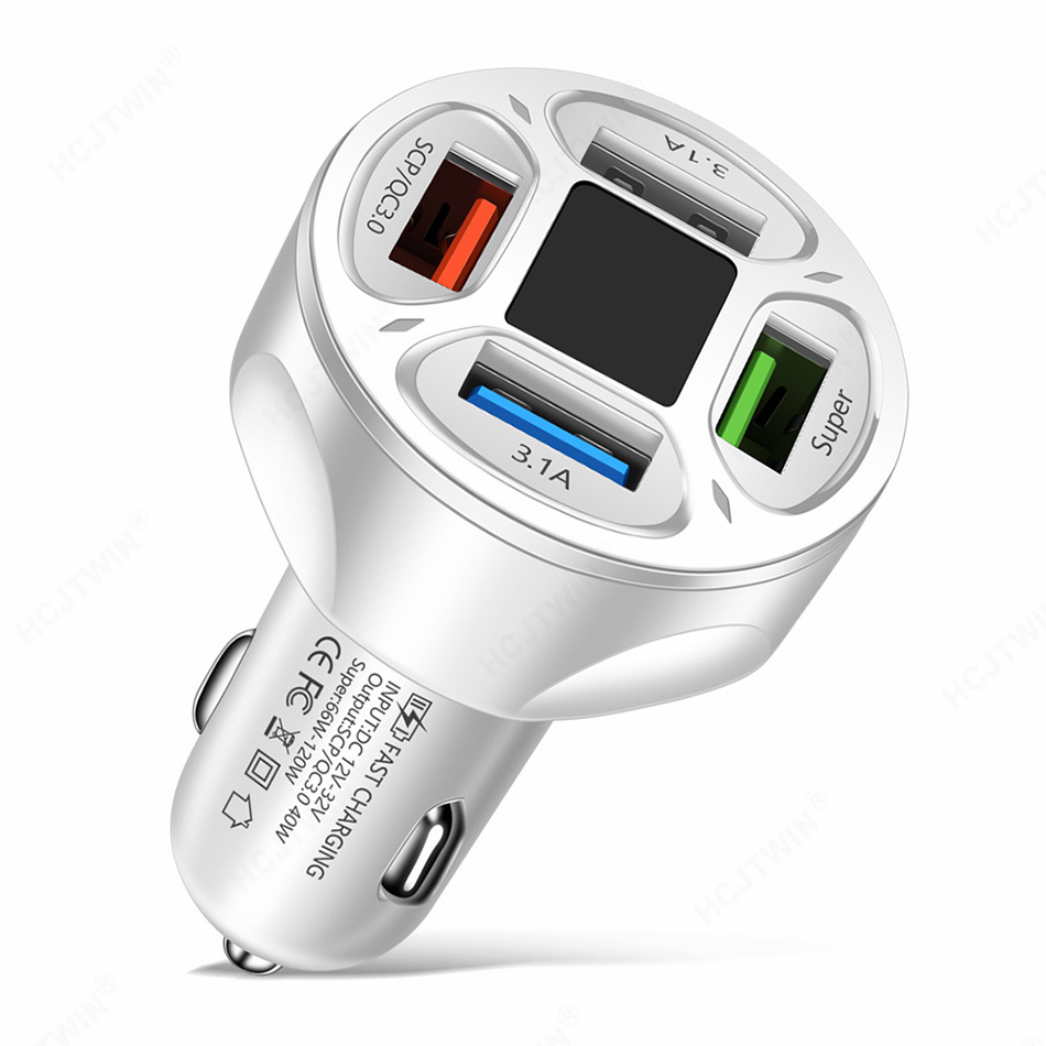 4 Ports USB Car Charger 66W Fast Charging Quick Charge QC3.0 Car Mobile Phone Charge Adapter For iPhone Xiaomi Samsung