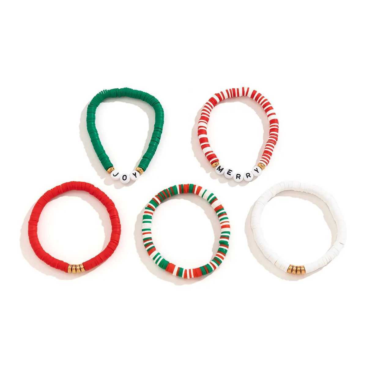 Цепочка 5 шт. Boho Регулируемые красочные браслеты из полимерной глины женские очаровательные эластичные мягкие браслеты из керамики Рождество Y2K пара ручные украшенияL24