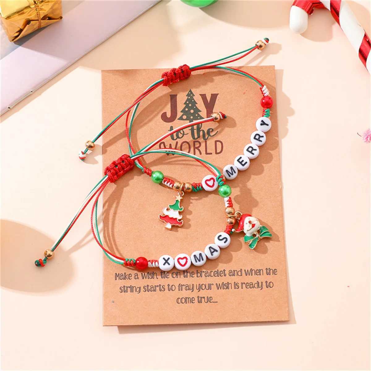 Chain Santa Claus Xmas Tree Pendant Armband Color Woven Armband For Women Kid New Year Gifts Christmas Card Jewelry FriendsL24