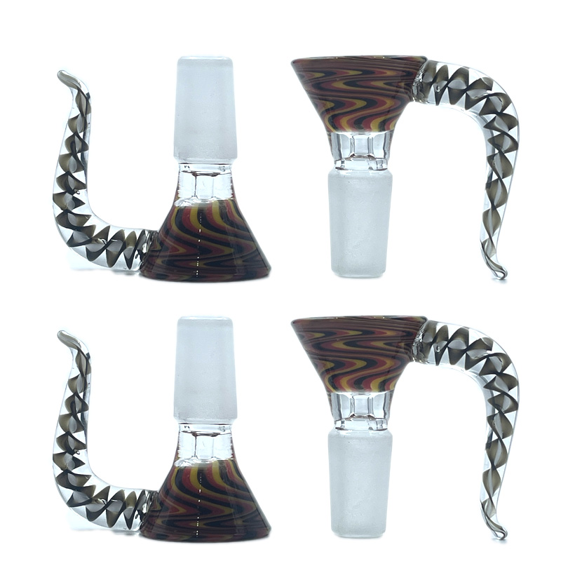 Färgglad rökning Pyrex tjockt glas 14mm 18mm manligt fog oxhorn handtag skålfilter utbytbar torr ört tobaksoljerriggar vattenpipa bongs handpipes