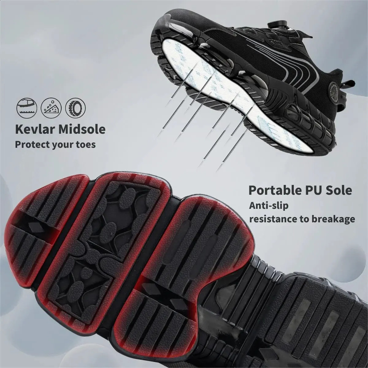 Rotary Buckle Work Sneakers Protective Shoes Safety Industrial Puncture-Proof Anti-Smash Steel Toe Shoes 240309