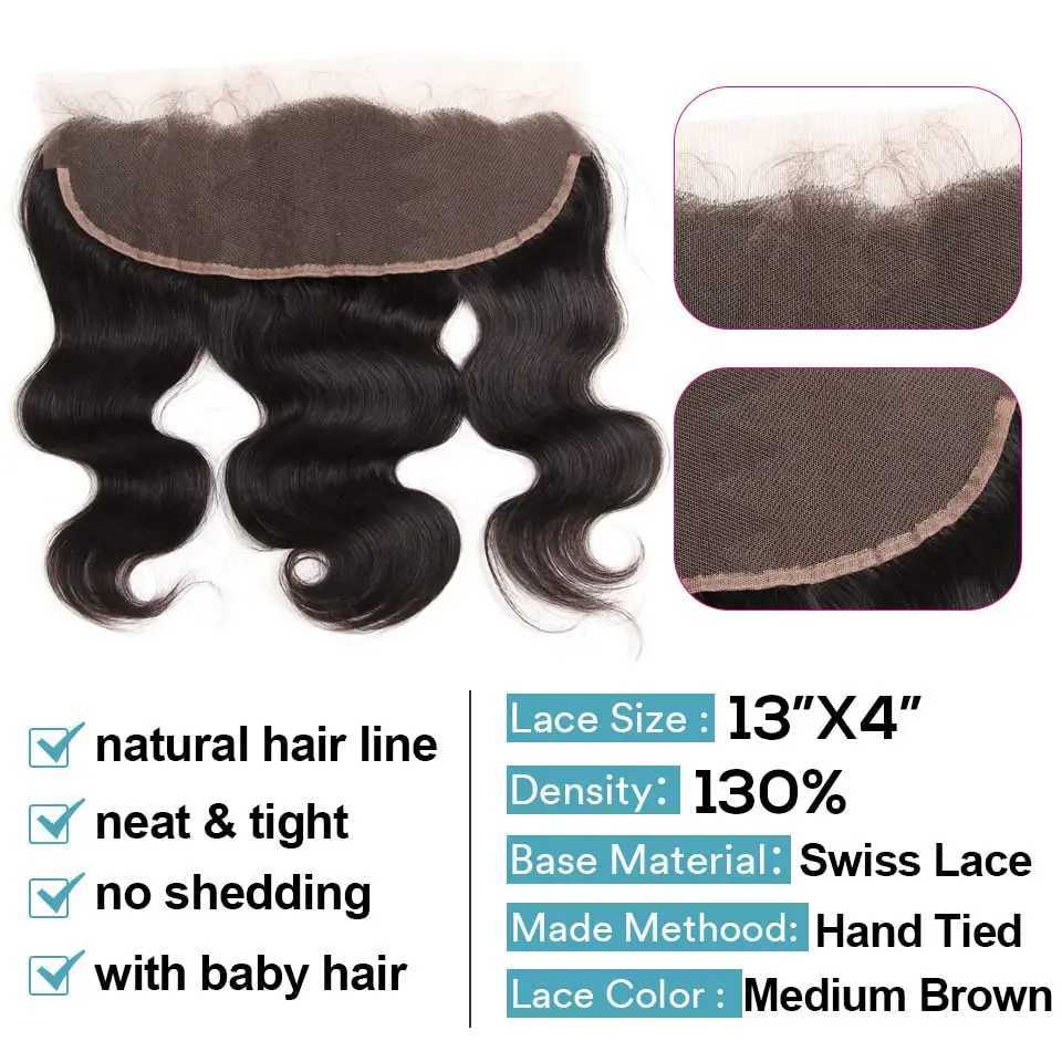 Synthetic Wigs Body Wave Bundles Human Hair With Frontal 13x4 HD Transparent Lace Frontal 100% Natural Human Hair Brazilian Real Hair 240329