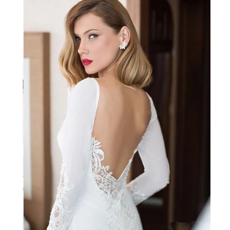 2024 Elegant Mermaid Wedding Dress Long Sleeve V-neck Lace Vestido De Noiva Backless Bridal Gowns Open Back Robe De Mariee YD