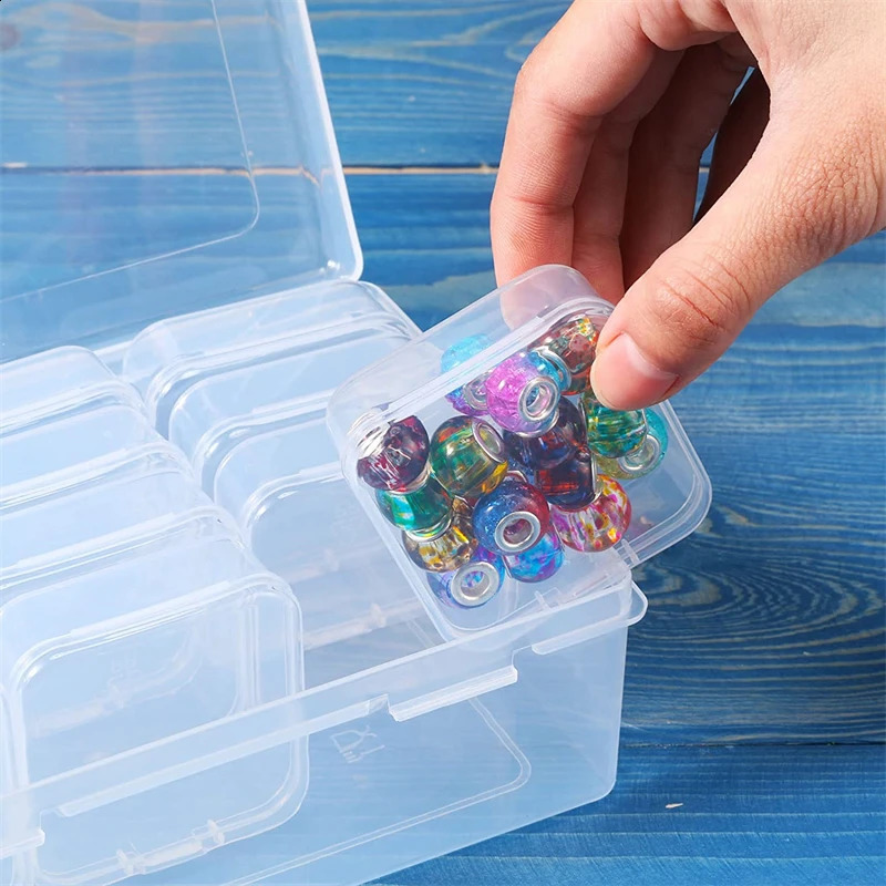 Boîte transparente en plastique, 13 pièces, rangement de bijoux, accessoires de bricolage, petites pièces, conteneur à couvercle rabattable 240318