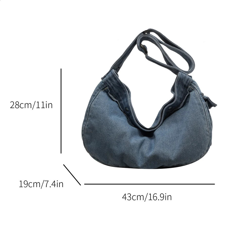 Denim Womens Bag Jeans Shoulder Cross Canvas Messenger Y2K Big Size Eco Korean Shopper Hobos Student Handväskor 240305