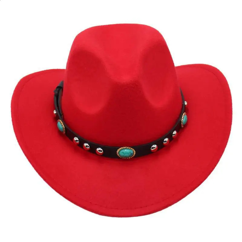 Western cowboyhoed met turquoise riem roze gebogen rand vilt panama cap cowgirl fedora ouderkind zon voor volwassenen kinderen 240311