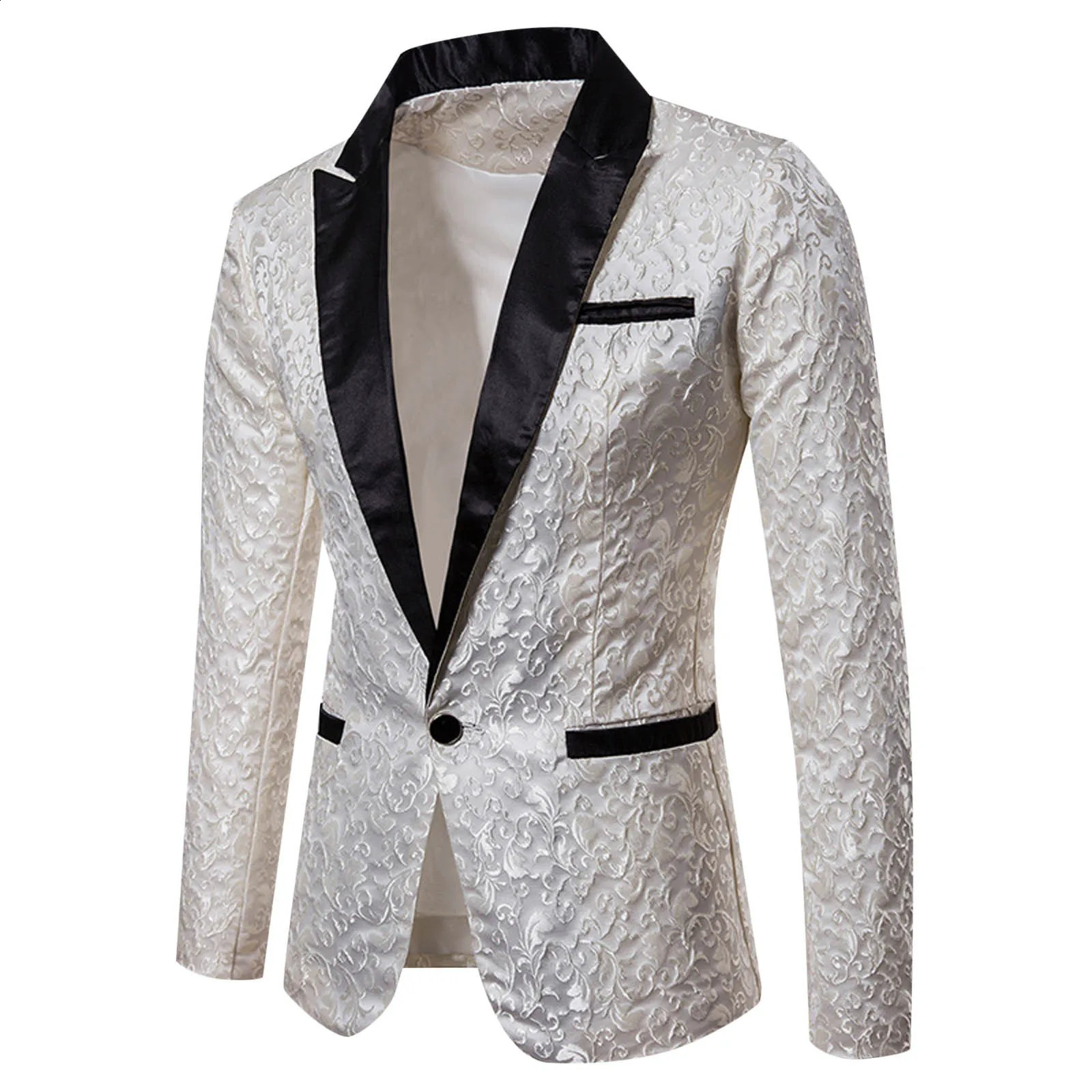 Mens Suit Round Sequin Pocket Single Row Button Wedding Groom Stage Show Hosting Dinner Menswear Bar Dance Casual Men Blazer 240313