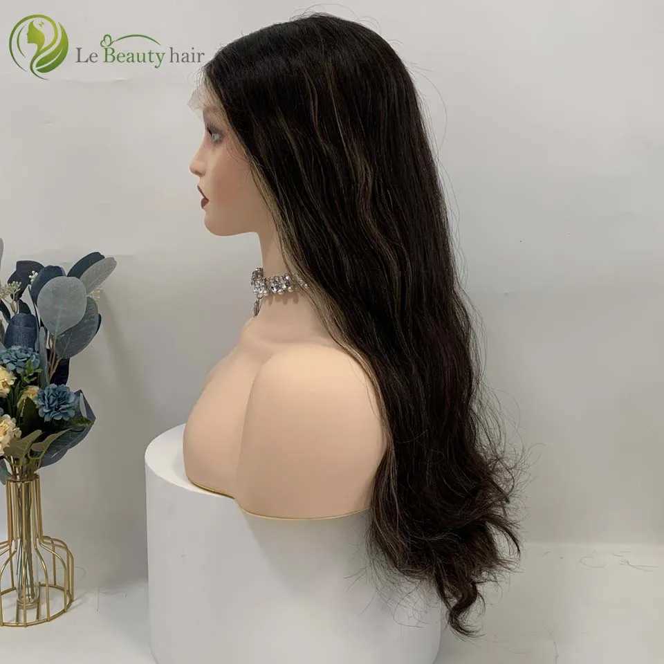 Perruques synthétiques Lebeautyhair européenne Je perruques casher perruque vague couleur naturelle avec des reflets sur le devant Lace Top Wig 240329