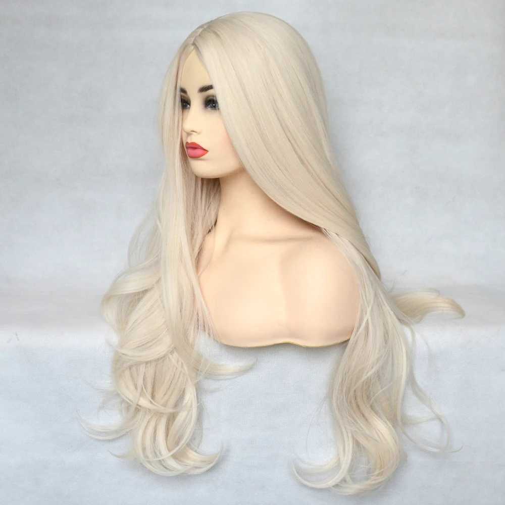 Perruques synthétiques Voguequeen platine blonde synthétique vague naturelle pleine Machine faite longue perruque résistant à la chaleur fibre Cosplay pour les femmes 240328 240327