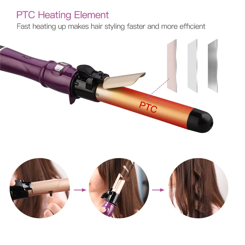 Irons CKEYIN LCD Digital Auto Rotary Rotary Hair Curler Tourmaline Ceramic Rotating Roller Wavy Magic Curling Wand Irons Szybki styl ogrzewania