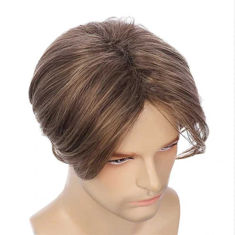 Syntetiska peruker hårstrå kort rak syntetiska hår sido del peruker för män halloween peruk 240328 240327