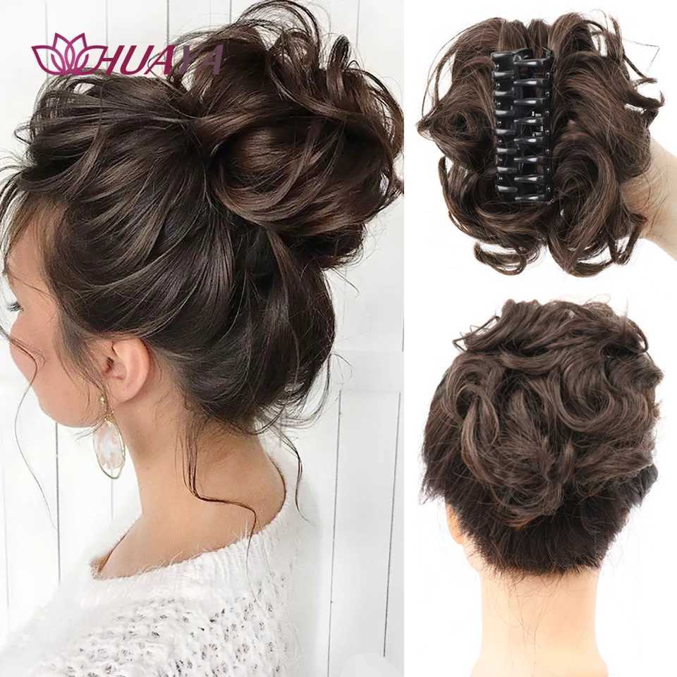 Synthetic Wigs HUAYA Synthetic Messy Curly Claw Hair Bun Chignon Hair Scrunchy Fake False Hair With Tail for Women Hairpieces 240329