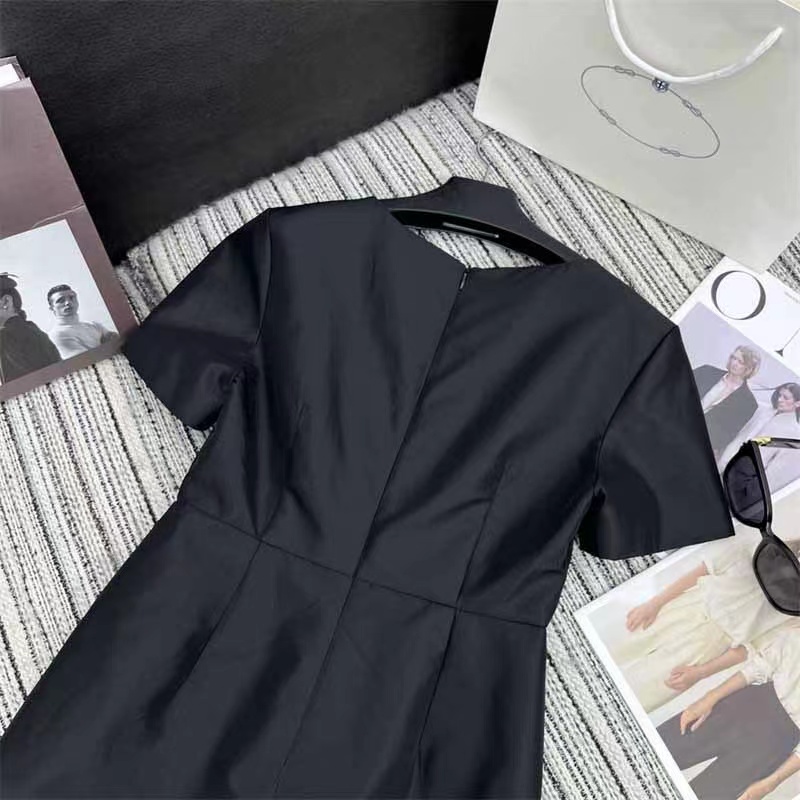 2024 Spring Black Short Sleeves Square Neck Women Dress Designer High End Womens Runway Dress Vestidos De Festa 31814