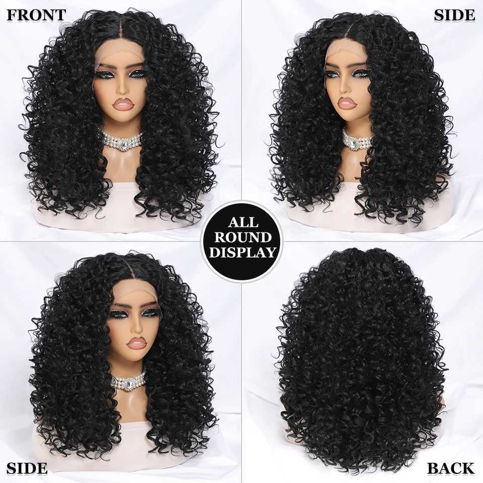 Synthetic Wigs 20 Inch Curly Synthetic Lace Front Wig For Africen Women Black T Part Without Glue Blonde Curly Lace Frontal Wig For Afro Female 240329